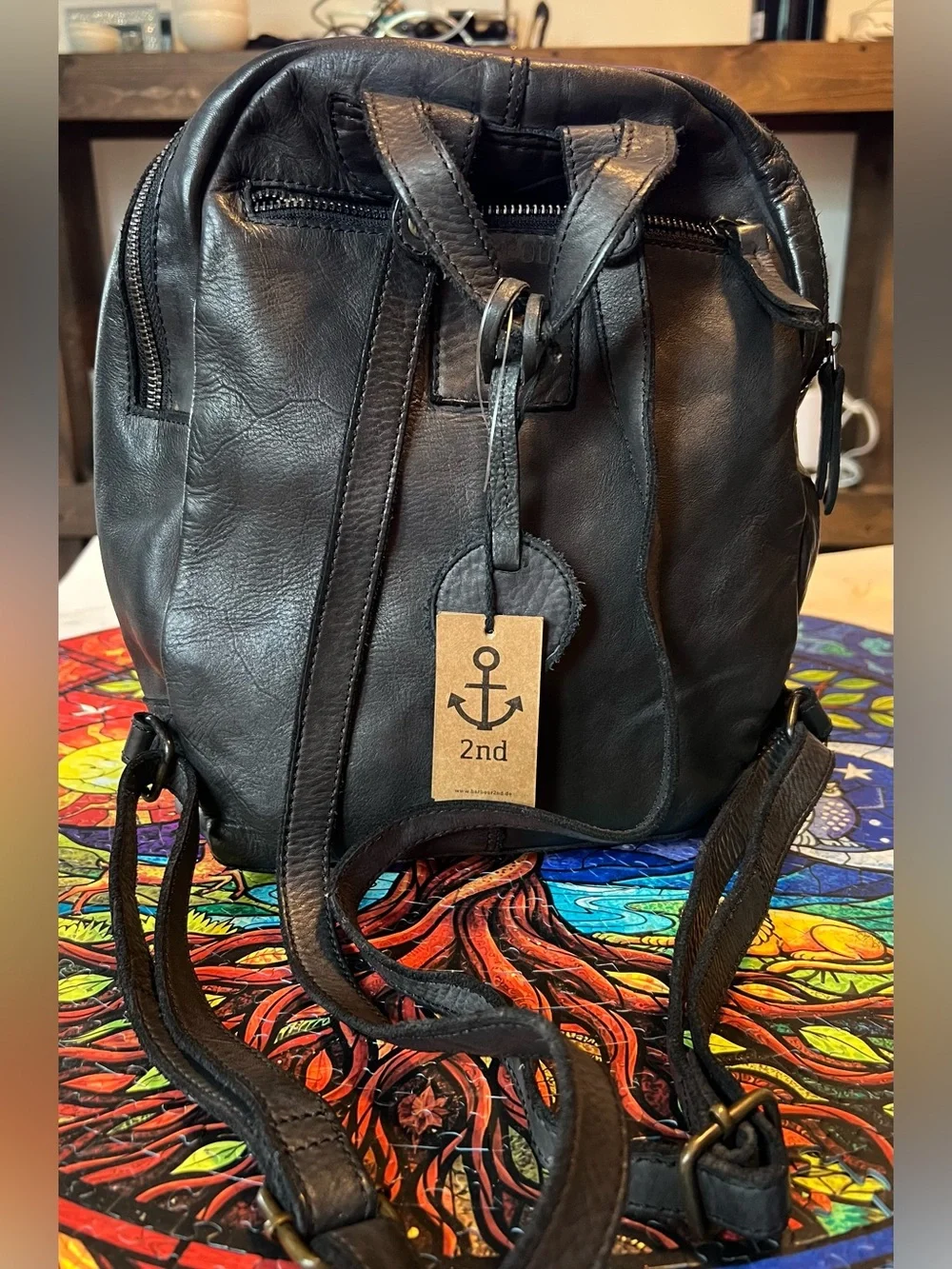 HARBOUR 2ND MEGHAN DOME LEATHER BACKPACK SOLID ASH BLACK anchor